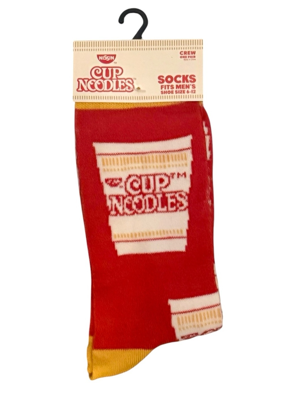 Nissin Cup Noodles Men’s Red Graphic Print Novelty Crew Socks Size 6-12 Food